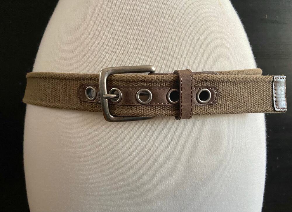 Brown Cotton/Italian Leather Grommet Belt Womens sz 34
